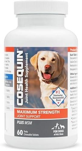 NutraGreen ASIN ‏ : ‎ B0KX5389LM Country of Origin ‏ : ‎ USA Product Description For Dogs of All Ages Made in the USA Natural Ingredients No Additives or Preservatives VETERINARIAN FORMULATED More Actives Than the Leading Brand Veterinarian Formulated Hip & Joint Support for Dogs. Our premium hip & joint supplement is effective for joint stiffness, supporting joint structure and maintaining joint mobility. Our hip and joint supplement for dogs is made with all-natural ingredients that help maintain the health of your dog’s joints. It has been proven to help with mobility issues as well as improve overall comfort level. Helps reduce inflammation in joints, helps rebuild cartilage between joints, promotes mobility and flexibility. Premium Ingredients Made in the USA REDUCE the inflammation associated with stiffness and mobility issues, RELIEVE pain once inflammation, swelling, and joint stiffness are addressed, REBUILD with nutrients specifically designed to nourish joints and cartilage, RESTORE mobility, increase mobility and flexibility, and improve range of motion. Chondroitin is a natural substance that helps to lubricate the joints and prevent cartilage breakdown. It's a safe and effective way to help your dog stay active and comfortable. By adding turmeric to your dog's diet, you can help them maintain healthy hips and joints well into their golden years. Hemp oil is rich in omega-3 and omega-6 fatty acids, essential for maintaining healthy joints and reducing inflammation and pain. Chondroitin for dogs is commonly used to relieve joint pain and stiffness, protect cartilage, reduce inflammation, and improve joint lubrication. Package Dimensions: 3.86 x 3.58 x 3.54 inches; 13.76 ouncesnnPrice: $24.97nnImage: https://m.media-amazon.com/images/I/61esAWu3ZVZ._AC_SL1303_.jpgnnURL: https://amazon.com/dp/B0KX5389LM?tag=cannabischurc-20nn--------------nnTitle: VETRISCIENCE Labs – Glycoflex 3 Hip & Joint Support for Dogs, with Glucosamine, Chondroitin, MSM and DMG – 120 Soft ChewsnnDesciption: Product Description Why Glycoflex 3 for dogs? Glycoflex 3 is designed to help support your dog's hips and joint health by combining the beneficial nutrients of Glucosamine, Chondroitin, MSM, Dimethylglycine (DMG) and Antioxidants such as Vitamin E. Backed by years of scientific research, Glycoflex 3 provides comprehensive support for joint structure, flexibility and comfort in dogs of all ages and sizes. Everyone knows the importance of exercise for maintaining good health. It is equally important for our pets, but we don’t often consider that it can put increased wear and tear on joints, especially during this time in their life. Daily exercise can quickly wear down the structure of your dog’s joints. We developed our supplements to provide you with the best ingredients to help maintain joint health and comfort in your pet. Glycoflex 3 pet supplements do exactly that, relieved with Vitamin E for pets, these chews are formulated with the highest quality natural ingredients for safe daily use that supports your furry friend's joint health and overall wellness. Our proven GlycoFlex formula has been aiding pets in all stages of life, from supporting the joint health of puppies to helping older dogs cake on their favorite adventures. Trusted and recommended by pet owners around the globe, our dog joint supplements are guaranteed safe for pets over the age of three years. Specially formulated for small, medium and large breeds, you'll find the perfect VETRISCIENCE Labs Glycoflex products online. Package Dimensions: 5.71 x 3.54 x 3.54 inches; 14.82 Ounces Ingredients: Glucosamine HCI, Methylsulfonylmethane, Chondroitin Sulfate, DMG, Vitamin E, cellulose, natural imitation chicken flavor, dried brewers yeast, dried yeast, glycerin, microcrystalline cellulose, mixed tocopherols, propionic acid, safflower oil, soy lecithin, whey, and whitefish. Item model number: 0900574.3 Date First Available: January 3, 2007 Manufacturer: Vetriscience ASIN: 0131213221 Country of Origin: USA Why Glycoflex 3 for dogs? Glycoflex 3 is designed to help support your dog's hips and joint health by combining the beneficial nutrients of Glucosamine, Chondroitin, MSM, Dimethylglycine (DMG) and Antioxidants such as Vitamin E Trusted and recommended by pet owners around the globe, our dog joint supplements are guaranteed safe for pets over the age of three years Specially formulated for small, medium and large breeds, you'll find the perfect VETRISCIENCE Labs Glycoflex products online Backed by years of scientific research, Glycoflex 3 provides comprehensive support for joint structure, flexibility and comfort in dogs of all ages and sizes Developed by the company Vetriscience, Glycoflex 3 pet supplements are the best ingredients to help maintain joint health and comfort in your pet Vitamin E for pets, these chews are formulated with the highest quality natural ingredients for safe daily use Package Dimensions: 5.71 x 3.54 x 3.54 inches; 14.82 OuncesnnPrice: $40.00nnImage: https://m.media-amazon.com/images/I/51tjk0AzRJL._AC_SL1001_.jpgnnURL: https://amazon.com/dp/0131213221?tag=cannabischurc-20nn--------------nnTitle: PetHonesty Senior Hemp Mobility Chews - Dog Joint Supplement Support - Glucosamine Turmeric for Dogs, Hip & Joint Arthritis Pain Relief for Dogs, Senior Dog Immune Health - Hemp Chews Senior Dog VitaminsnnDesciption: Product Description Features 10 Senior Dog Vitamin & Joint Supplement Key Benefits Designed for senior dogs, these delicious chews offer some of the most effective and advanced-senior specific pet health ingredients available, nourishing dogs to keep them healthy & active. Can help alleviate your senior dog’s arthritis, joint pain, hip dysplasia Healthy immune response. Turmeric and Hemp provide powerful antioxidant support No Need for Tablets, Pills or Powder seniors won’t take - Our soft chews act like treats that pets actually want to eat! Administering pills and powder is time-consuming, messy, and difficult for pet owners and dogs LOVE our soft chew treats. Made in the USA with NATURAL + VETS APPROVED ingredients Fortified with Powerhouse Ingredients: Glucosamine HCL, Green-Lipped Mussel, turmeric, Hemp Powder 💚 Additional Licorice Root, Niacinamide & Vitamin E Key Components Maintain Hip & Joint Health Boost energy and a healthy level of mobility Support Immune System, Healthy Digestion Senior Dog 10-in-1 Formula Package Dimensions: 3.94 x 3.58 x 3.54 inches; 12.63 Ounces by Weight Item model number: 1 Date First Available: October 16, 2019 ASIN: 013456789 Country of Origin: USA Features 10 Senior Dog Vitamin & Joint Supplement Key Benefits Designed for senior dogs, these delicious chews offer some of the most effective and advanced-senior specific pet health ingredients available. Can help alleviate your senior dog’s arthritis, joint pain, hip dysplasia Healthy immune response. Turmeric and Hemp provide powerful antioxidant support No Need for Tablets, Pills, or Powder seniors won’t take - Our soft chews act like treats that pets actually want to eat! Administering pills and powder is time-consuming, messy, and difficult for pet owners and dogs LOVE our soft chew treats. Made in the USA with NATURAL + VETS APPROVED ingredients Fortified with Powerhouse Ingredients: Glucosamine HCL, Green-Lipped Mussel, turmeric, Hemp Powder 💚 Additional Licorice Root, Niacinamide & Vitamin E Key Components Maintain Hip & Joint Health, Boost energy and a healthy level of mobility, Support Immune System, Healthy Digestion Senior Dog 10-in-1 Formula Package Dimensions: 3.94 x 3.58 x 3.54 inches; 12.63 Ounces by WeightnnPrice: $25.99nnImage: https://m.media-amazon.com/images/I/71tWx-QOiTL._AC_SL1154_.jpgnnURL: https://amazon.com/dp/013456789?tag=cannabischurc-20nn--------------nnTitle: Zesty Paws Senior Advanced Multifunctional Senior Dog Vitamins - Glucosamine for Dogs, Chondroitin, Probiotics, Chondroitin, Chondroitin, Chondroitin, Chondroitin, Chondroitin, Chondroitin, Chondroitin, Chondroitin, Chondroitin, Chondroitin, Chondroitin, Chondroitin, Chondroitin, Chondroitin, Chondroiti